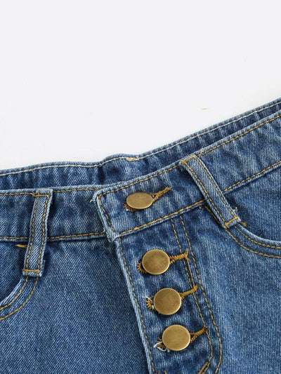 Distressed Fray Hem Denim Shorts-bottom-Des Mess