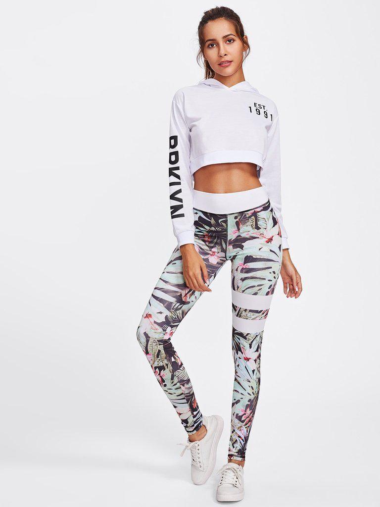 Floral Print Striped Skinny Leggings-bottom-Des Mess