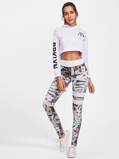 Floral Print Striped Skinny Leggings-bottom-Des Mess