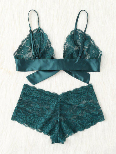Tie Front Lace Bralette And Pantie Lingerie Set-lingerie-Des Mess