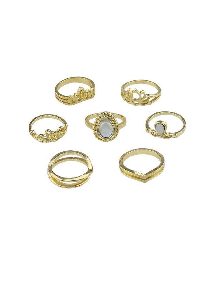 Gold 7Pcs/Set Flower White Opal Rings-jewelry-Des Mess
