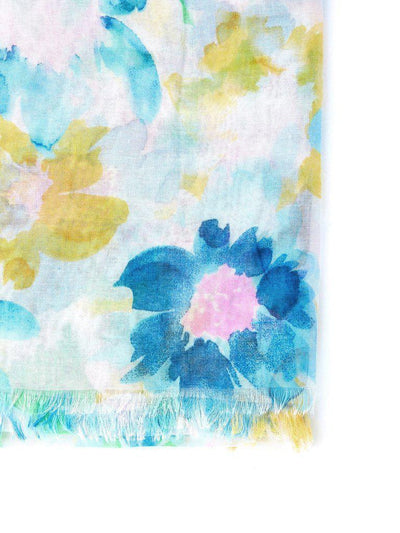 Flower Print Frayed Trim Scarf-accessories-Des Mess