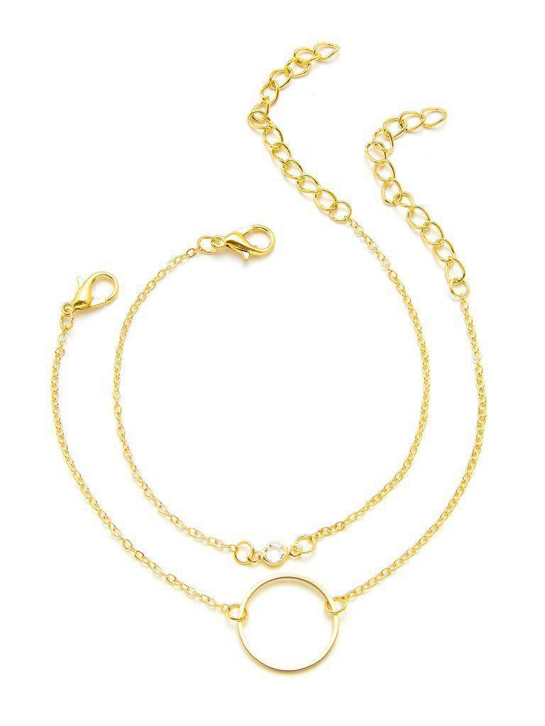 Rhinestone & Ring Detail Chain Bracelet 2pcs--Des Mess