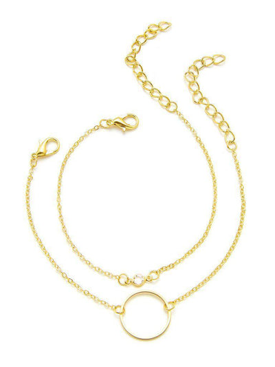 Rhinestone & Ring Detail Chain Bracelet 2pcs--Des Mess