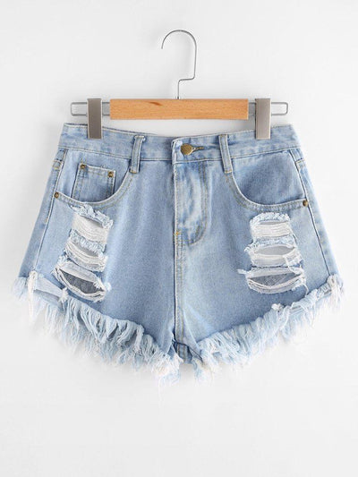 Destroyed Fray Hem Denim Shorts-bottom-Des Mess
