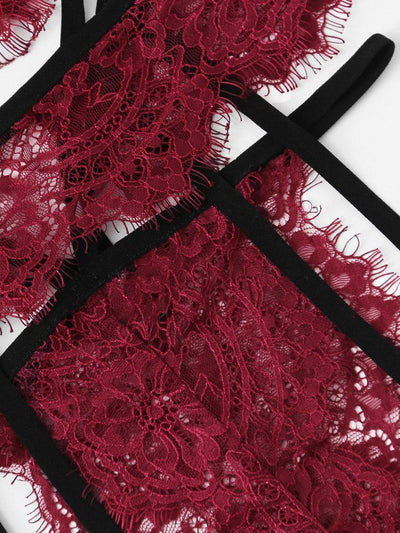 Eyelash Lace Bra And Garter Set-lingerie-Des Mess