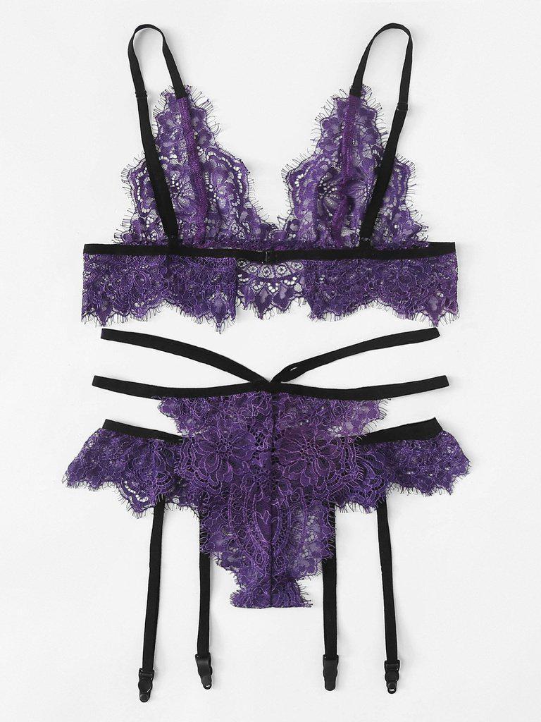Floral Lace Harness Lingerie Set-lingerie-Des Mess