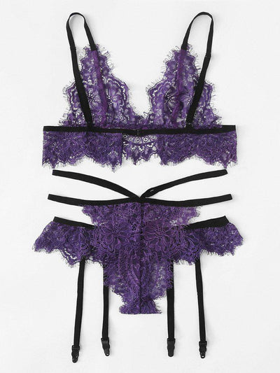 Floral Lace Harness Lingerie Set-lingerie-Des Mess