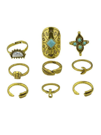 At-Gold Moon Arrow Ring 9-Pieces Set-jewelry-Des Mess