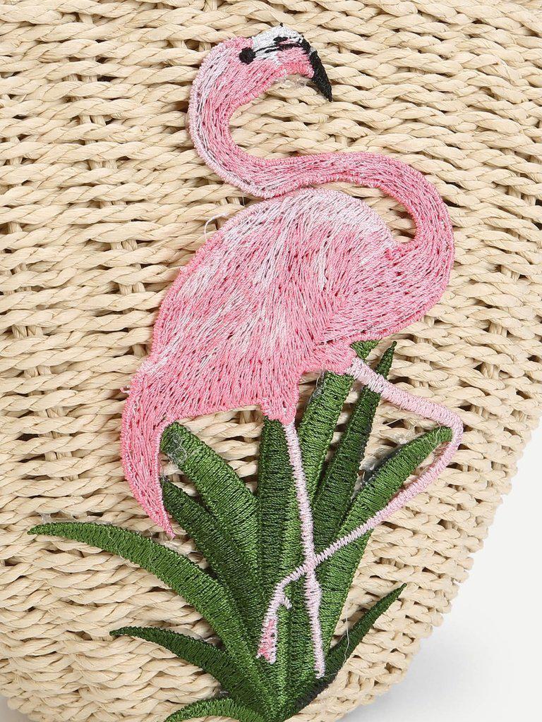 Flamingo Pattern Straw Tote Bag-accessories-Des Mess
