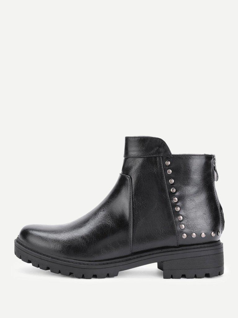 Studded Detail Back Zipper Ankle Boots-shoes-Des Mess