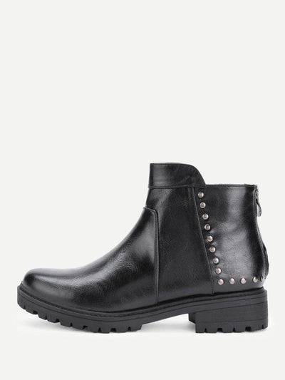 Studded Detail Back Zipper Ankle Boots-shoes-Des Mess