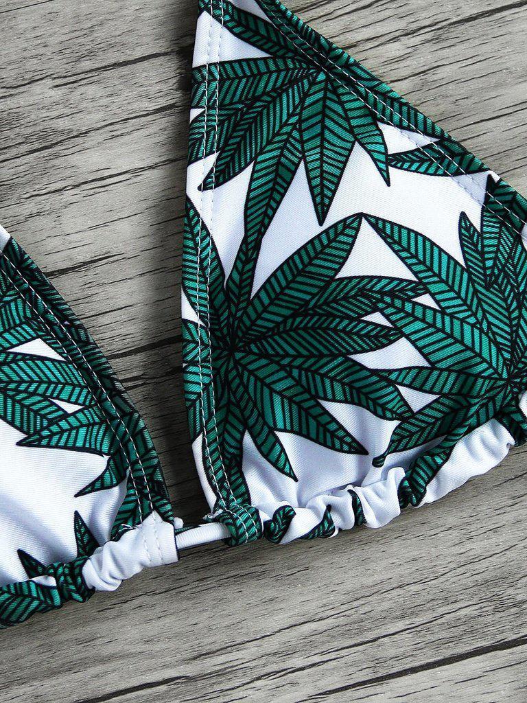Leaf Print Triangle Bikini Set-swimwear-Des Mess