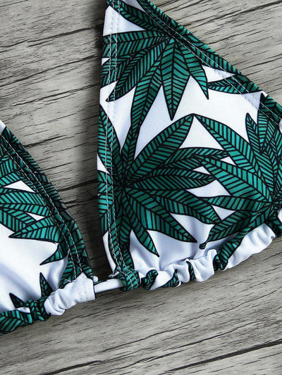 Leaf Print Triangle Bikini Set-swimwear-Des Mess