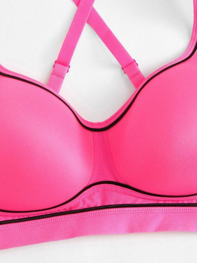 Contrast Seam Cross Back Sports Bra-sportswear-Des Mess