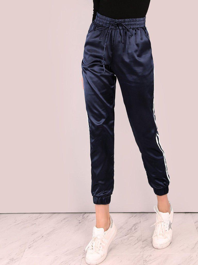 Side Striped Satin Trainer Joggers-bottom-Des Mess