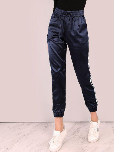 Side Striped Satin Trainer Joggers-bottom-Des Mess