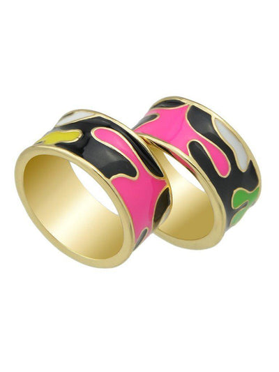 Black-8 Enamel Geometric Pattern Finger Rings-jewelry-Des Mess