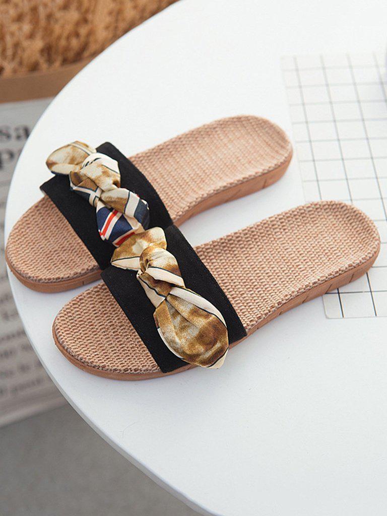 Contrast Bow Flat Sliders-shoes-Des Mess