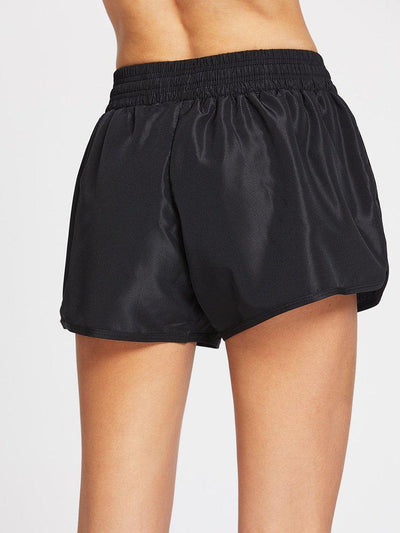 Drawstring Waist Dolphin Hem Sports Shorts-sportswear-Des Mess