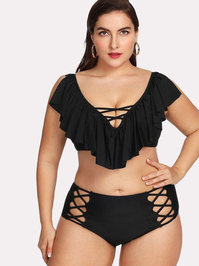 Criss Cross Flounce Bikini Set-swimwear-Des Mess