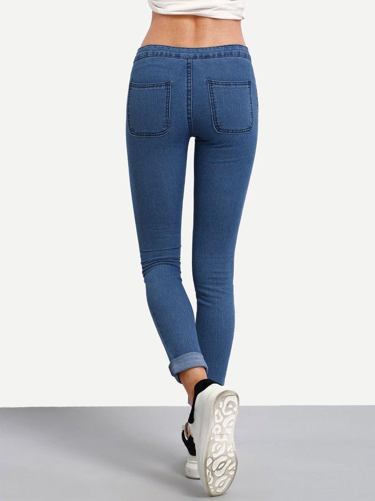 High Waist Denim Slim Pant-bottom-Des Mess