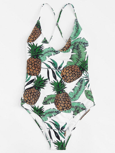Cross Back Pineapple Print Swimsuit-swimwear-Des Mess