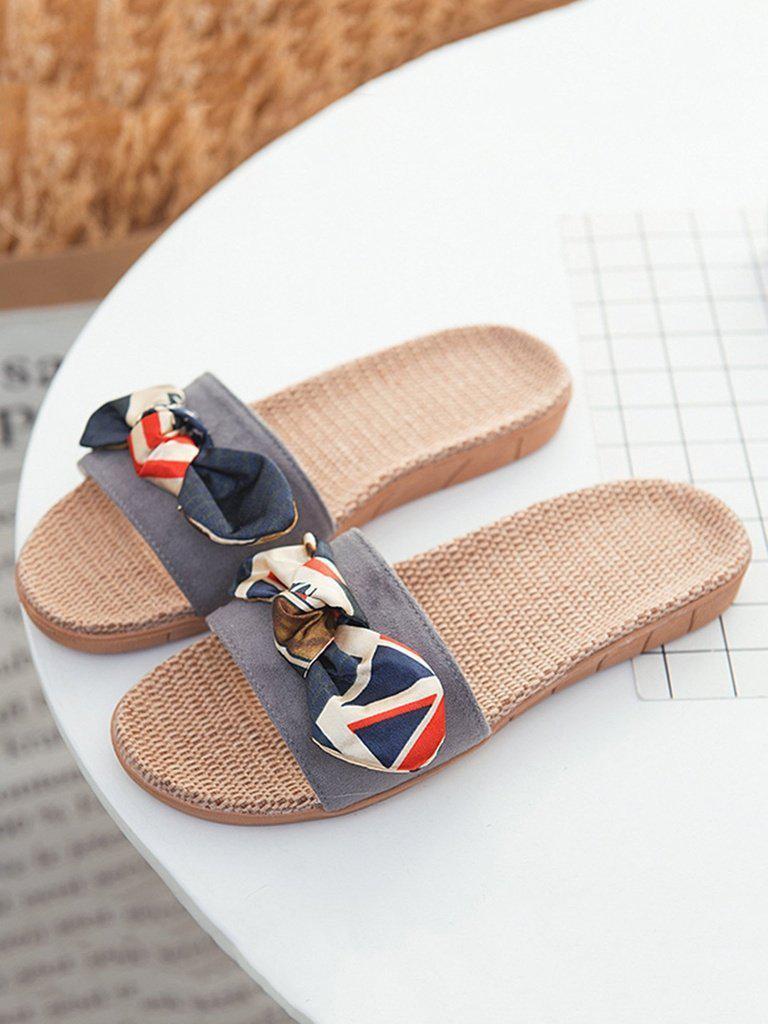 Contrast Bow Flat Sliders-shoes-Des Mess