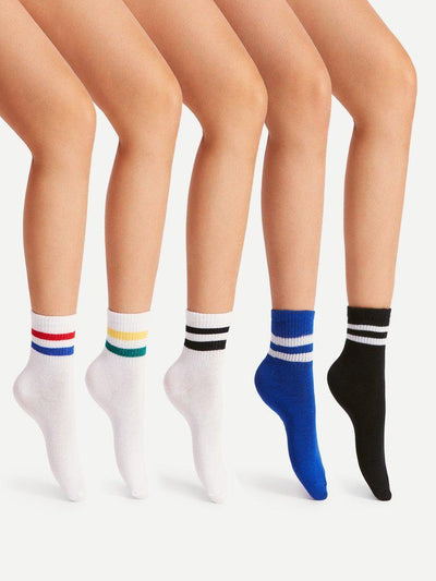 Striped Detail Ankle Socks 5pairs-accessories-Des Mess