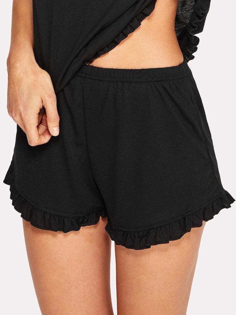 Ruffle Hem Pajama Shorts-loungewear-Des Mess