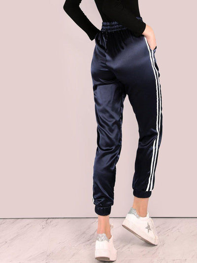 Side Striped Satin Trainer Joggers-bottom-Des Mess