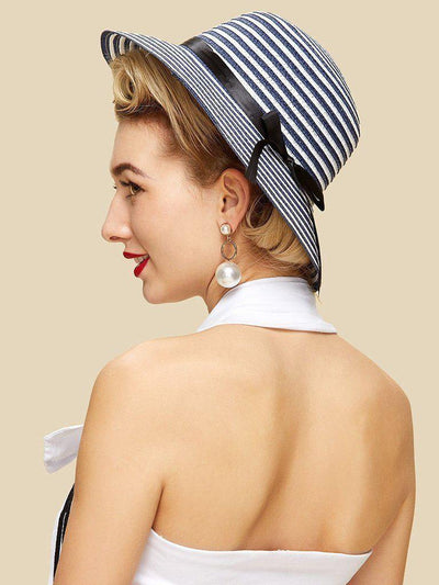 Bow Band Striped Straw Hat--Des Mess