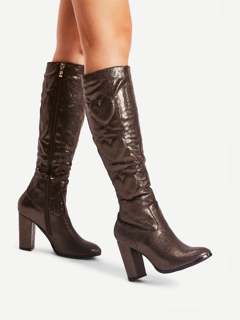 Heart Pattern Side Zipper Knee High Boots-shoes-Des Mess