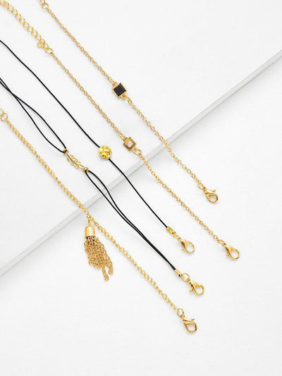 Chain Tassel & Leaf Charm Bracelet Set--Des Mess