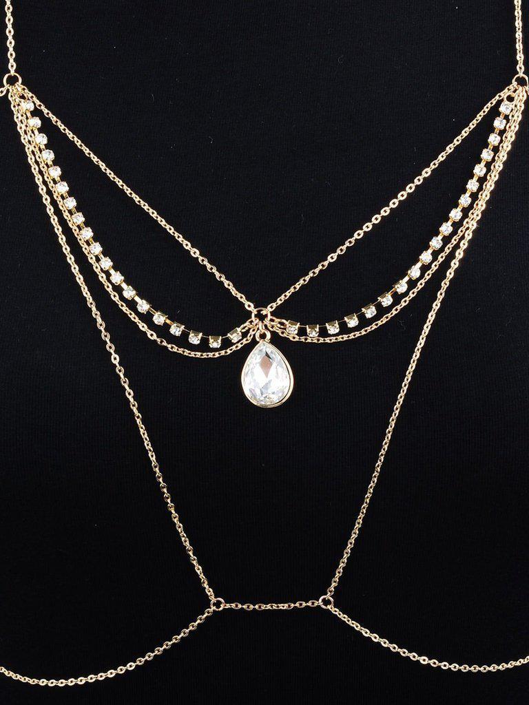Water Drop Rhinestone Detail Bralet Body Chain-jewelry-Des Mess