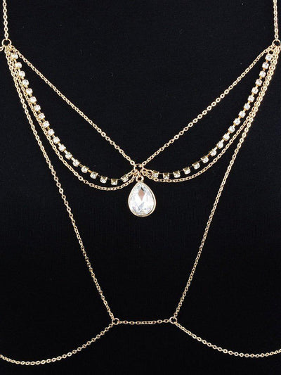 Water Drop Rhinestone Detail Bralet Body Chain-jewelry-Des Mess
