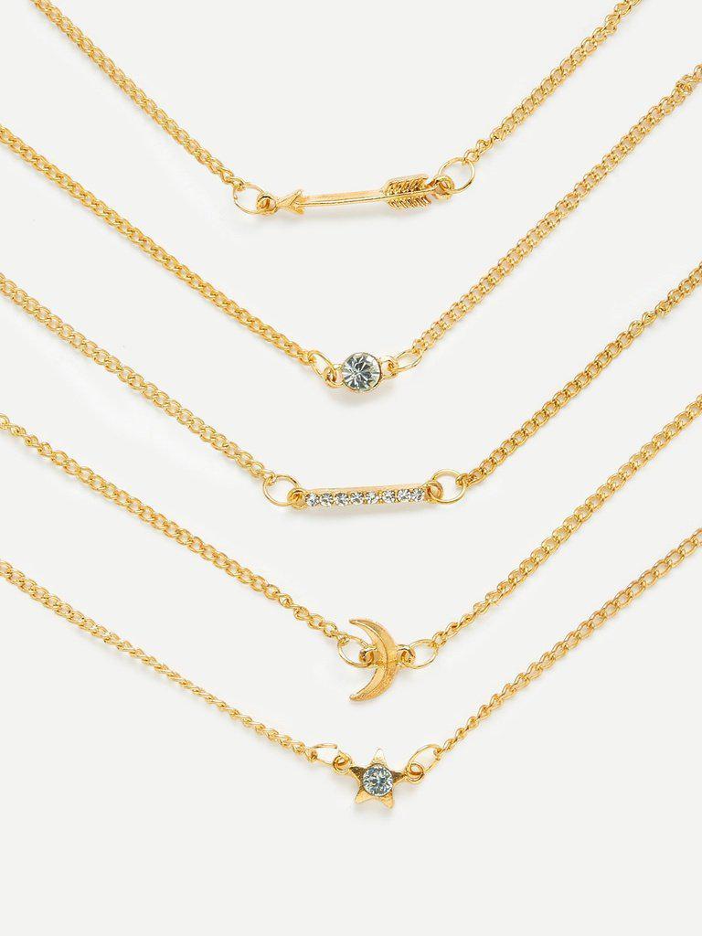 Moon & Star Design Link Bracelet Set With Rhinestone--Des Mess