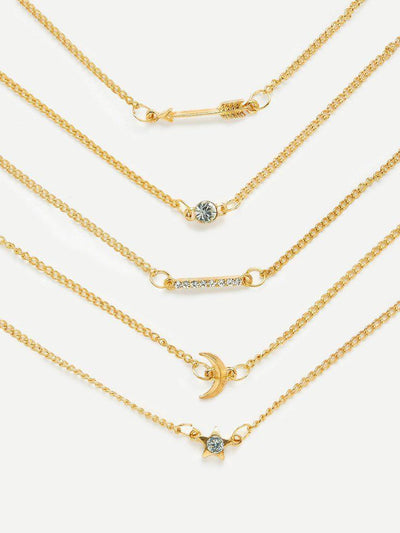Moon & Star Design Link Bracelet Set With Rhinestone--Des Mess
