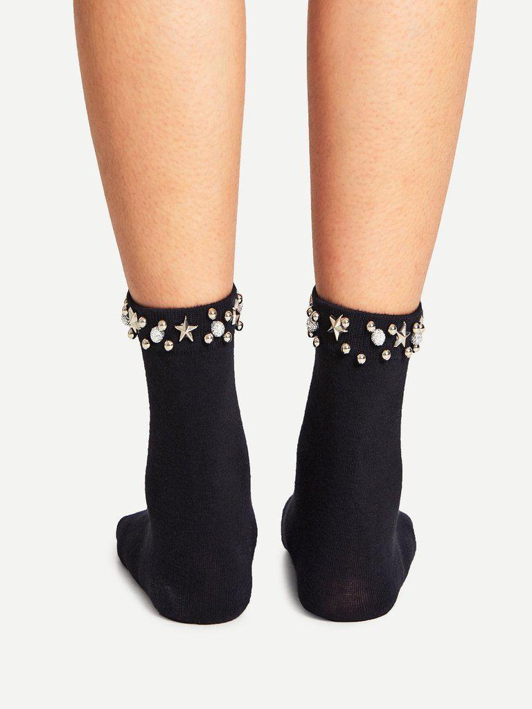 Metal Star Detail Ankle Socks-accessories-Des Mess