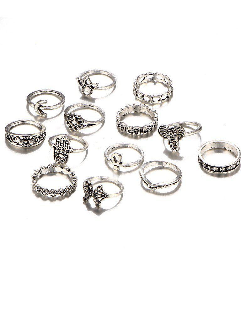 Crown And Flower Design Ring Set 13pcs-jewelry-Des Mess