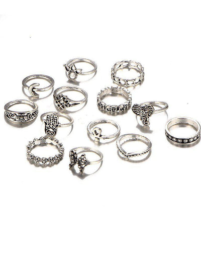 Crown And Flower Design Ring Set 13pcs-jewelry-Des Mess