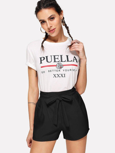 High Waist Self-tie Shorts-bottom-Des Mess