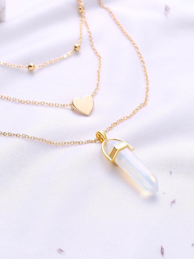 Gold Heart Pendant Layered Chain Necklace-jewelry-Des Mess