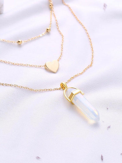 Gold Heart Pendant Layered Chain Necklace-jewelry-Des Mess