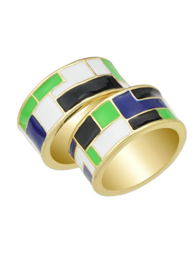 Green-8 Enamel Geometric Pattern Finger Rings-jewelry-Des Mess