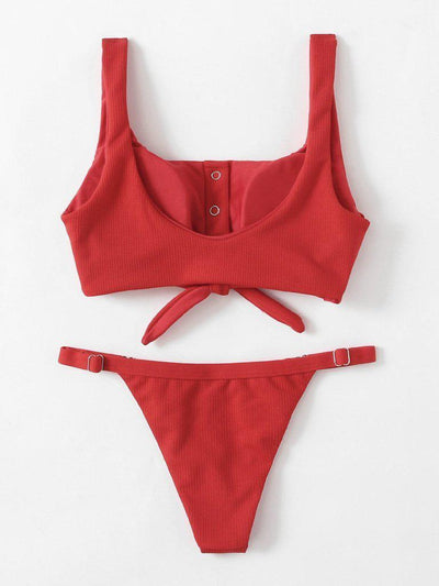 Knot Front Low Back Bikini Set-swimwear-Des Mess