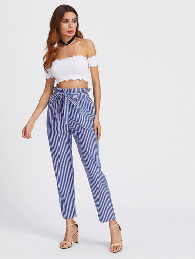 Self Tie Frill Waist Pinstripe Pants-bottom-Des Mess