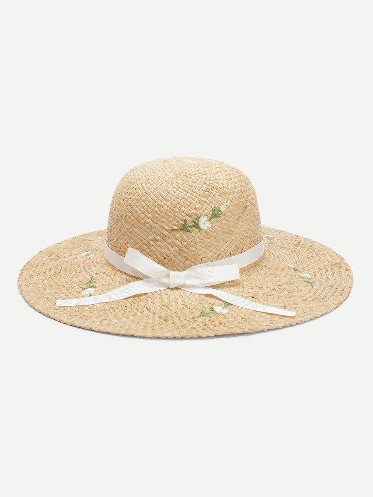 Bow Band Flower Decorated Straw Hat-accessories-Des Mess