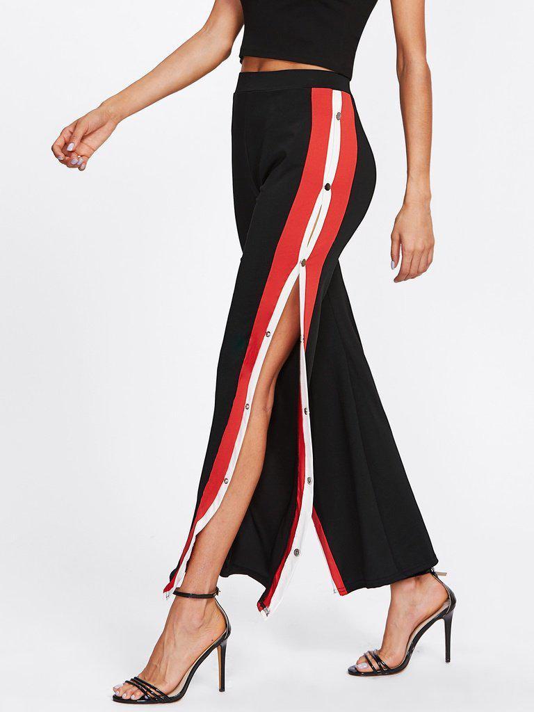 Tape Button Side Pants-bottom-Des Mess