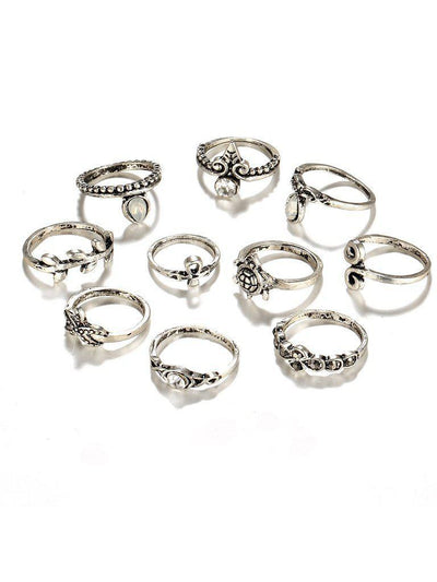 Starfish And Tortoise Design Ring Set 10pcs-jewelry-Des Mess